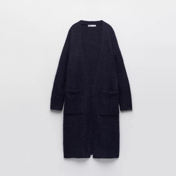 Zara Sweaters - Zara Long Patch Pocket Cardigan Navy Sz M/L